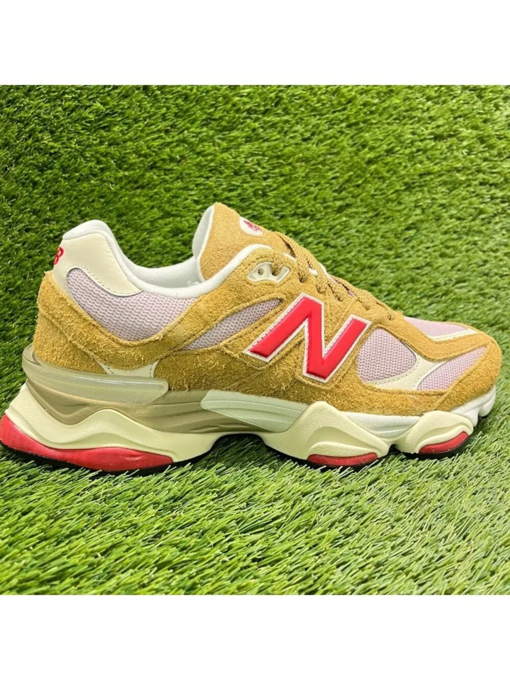 New Balance 9060 Mens Size 11 Beige Pink Red Athletic Running Shoes Sneakers